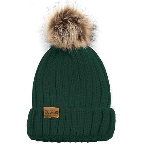 ZOORON Womens Winter Knitted Beanie Hat with Faux Fur Pom Beanie Warm Knit Skull Cap Beanie for Women