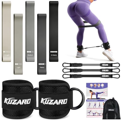 Black Ankle Resistance Bands with Cuffs for Glutes & Legs - Home Workout Equipment