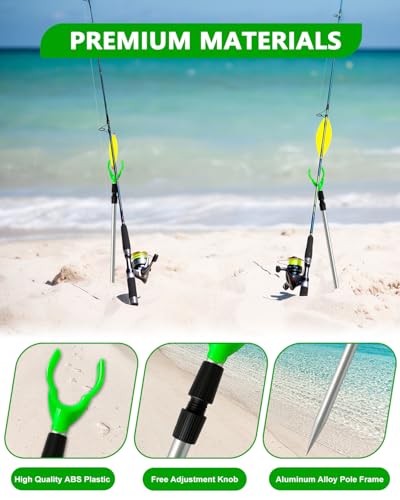 Telescopic Fishing Rod Holders 6 Pack for Ground & Sand - Adjustable Aluminum Stand