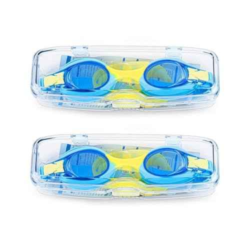 Generic Portzon Unisex-Child Swim Goggles, Anti Fog No Leaking Clear Vision Water Pool Swimming Goggles, Blue/Yellow, Pack of 2