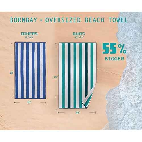 Cotton Oversized Beach Towel - Extra Large 40"X70" Plush Thick Pool Towel, XL Fluffy Blue Beach Towels Stripe Swimming Towel for Adults Mens Women (White Navy Blue)