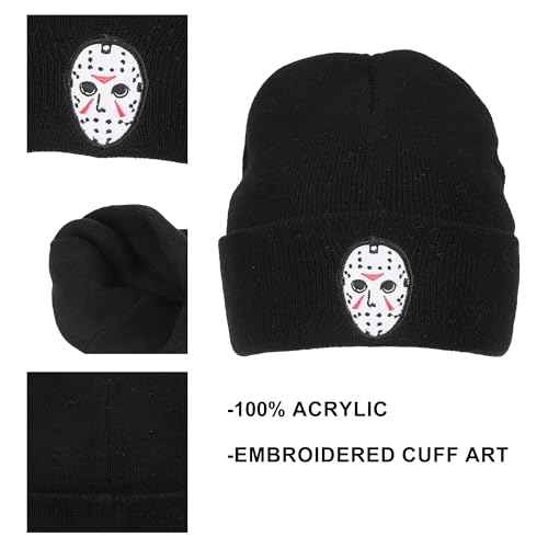 Friday The 13Th Jason Mask Embroidery On Acrylic Knit Standard Cuff Beanie