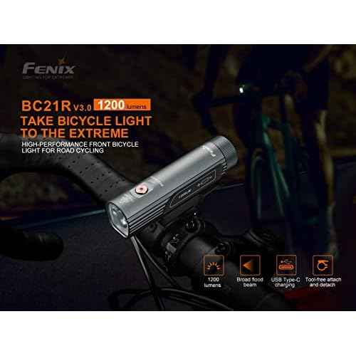 Fenix BC21R V3 1200 Lumen LED USB Rechargeable Light Weight Bike Bicycle Light, Rechargeable Battery with EdisonBright Battery Carrying case Bundle