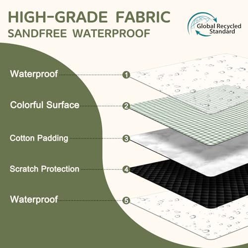 Boho Green Waterproof Picnic Blanket 6'8" x 6'8" Large Square Outdoor Beach & Camping Mat - Extra Large, Foldable, Sandproof, Family Friendly