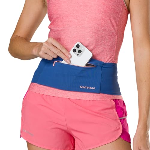 Nathan Zipster Max Running Belt Small Blue Rose Gold - Bounce-Free Waist Pack with Large Zipper Pocket for Women and Men