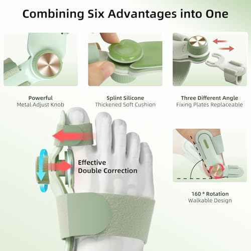 Bunion Corrector for Women Men Big Toe, Adjustable Knob Double Correction Bunion Fix Relief Bunion Splints with 3 Different Angle Fixing Plates Silicone Pad Comfortable Effective