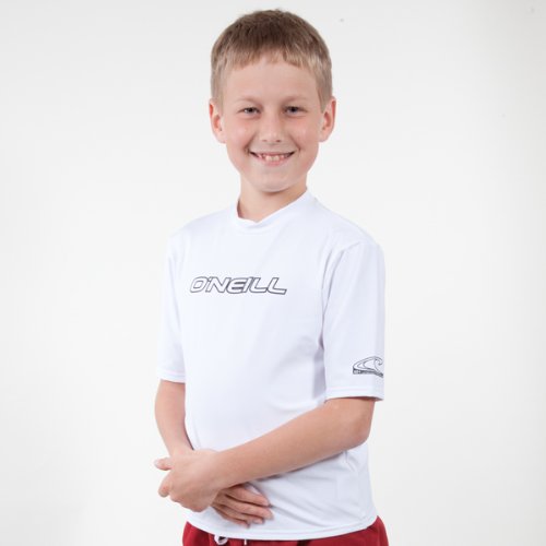 O'Neill Wetsuits boys Youth Basic Skins 50+ Short Sleeve Rash Guards, White, 16 US