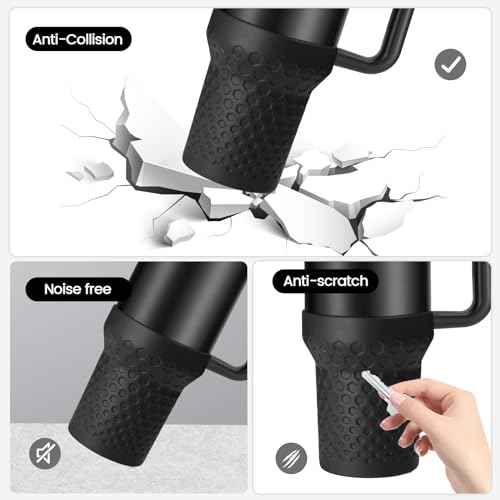 Silicone Boot Cover for Stanley Cup Accessories,Silicone Water Bottle Sleeve for Stanley Quencher H2.0 and Quencher Adventure Tumbler 40 oz Cup (40oz, Black)
