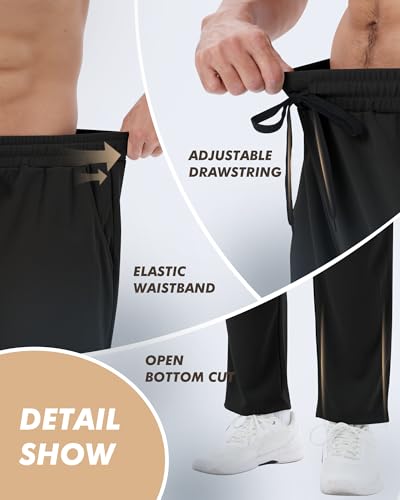 Men's Mesh Open Bottom Athletic Joggers with Pockets - 3 Pack