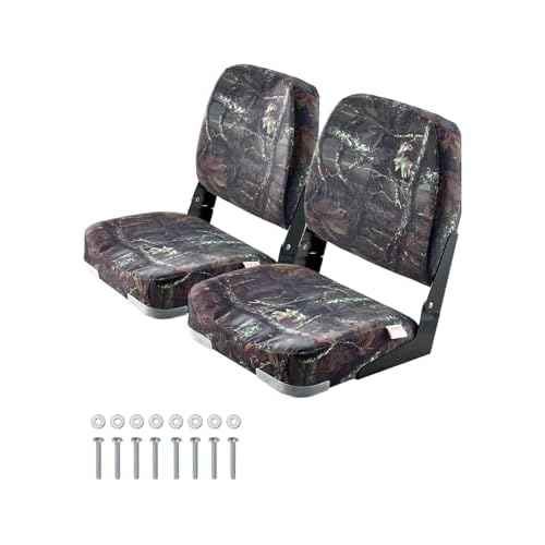 VEVOR Camo Boat Seat, Camouflage Low Back Folding Fishing Boat Seat 2 Pack with Thickened Sponge Cushion & PU Polyester Fabric, Strong PP Frame, Flip Up for Boats, Yachts, Ships
