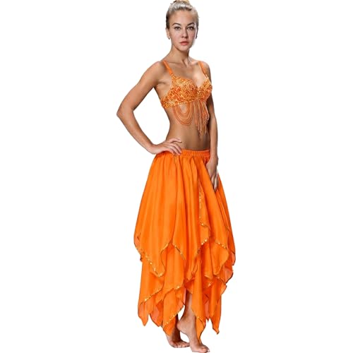 Women's 10 Panel Handkerchief Skirt with Gold Sequins - Orange Variation 10 Panel