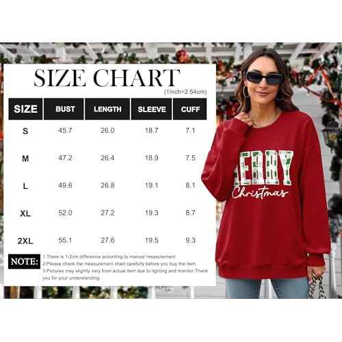 OUNAR Christmas Shirts For Women Merry Christmas Graphic Sweatshirt Christmas Crewneck Long Sleeve Xmas Holiday Pullover Tops
