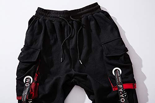 Men's Jogger Pants Cargo Baggy Techwear Hip Hop Streetwear Large Black & Red