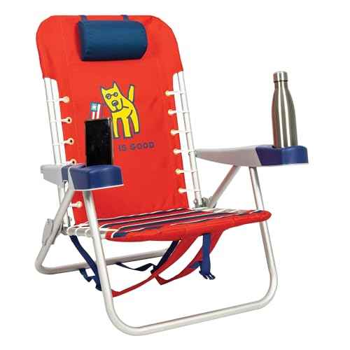Life is Good 4-Position Lace-up Backpack Beach Chair with Pillow, Cup and Phone Holder, Faded Red