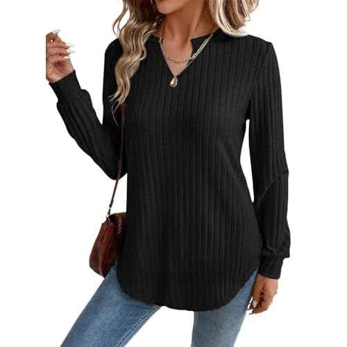 SHEWIN Womens Fall Fashion 2025 Casual Long Sleeve V Neck Tops Shirts Sweaters