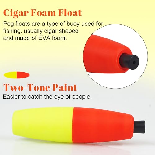 Fishing Floats Peg Cigar Shape Foam Bait Indicators - Mixed Colors 2in 12pcs