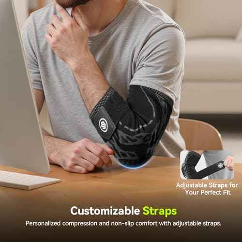 Elbow Compression Sleeve for Tendonitis, Bursitis Elbow Pad Brace ? Elbow Brace with Side Springs & Foam Padding for Olecranon Joint Pain, Arthritis, Bursa Protection, Men & Women(Black, X-Large)