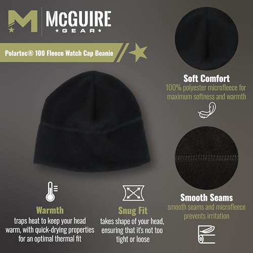M MCGUIRE GEAR GI Polartec 100 Fleece Watch Cap Beanie, Lightweight Fitted Cap, Tactical Gear & Warm Winter Hat - Made in USA