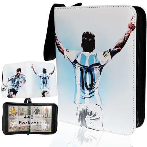 Soccer Card Binder 4-Pocket Version - Waterproof Trading Card Album with 55 Removable Sleeves & Zipper Closure