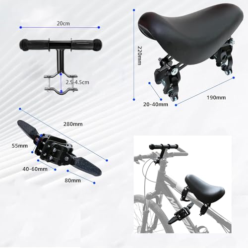 Kids Bike Seat for Mountain Biking - Detachable Front Mount with Handlebar & Foot Pedals for Ages 2-5