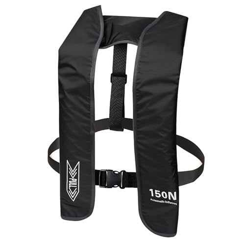 Inflatable Life Jacket for Adults - Lightweight Auto-Inflatable PFD, Black - Supports Up to 300 lbs