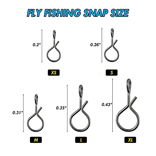150-Pack Stainless Steel Fly Fishing Snaps - 3 Sizes Quick Change Lure Clips with Variation XS S M