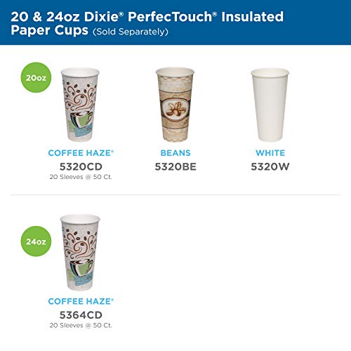 Dixie PerfecTouch 20 oz Paper Coffee Cups By GP PRO, Coffee Haze Design, 500 Count (25 Disposable Cups Per Sleeve, 20 Sleeves Per Case), 5320CD