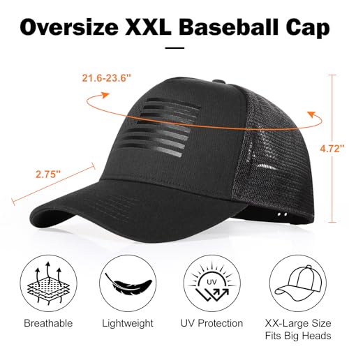 XXL American Flag Trucker Hat for Big Heads Mesh Snapback Black - XX-Large
