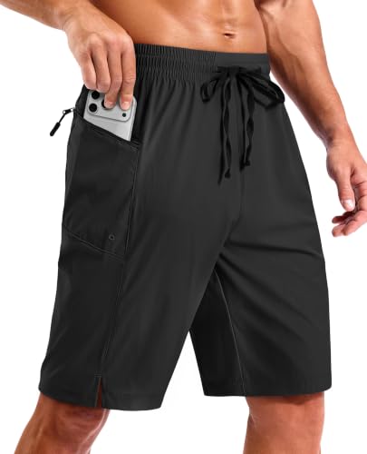 Men's 9-Inch Swim Trunks with No Liner - Large Black Bathing Suit