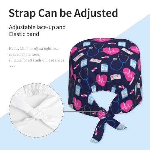 Working Cap Scrub Cap with Sweatband Adjustable Tie Back Hat for Women Nurse Dentist
