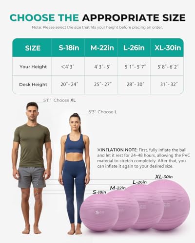 Gruper Yoga Ball Extra Thick Exercise Ball for Workout Pregnancy Stability Lavender 22in
