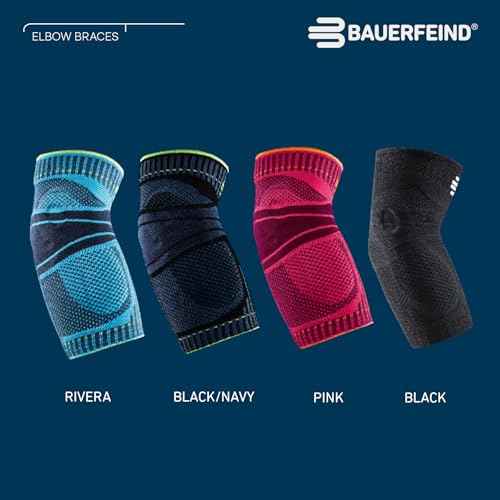 Bauerfeind Sports Elbow Support - Elbow Brace for Pain Relief and Support - Pads for Enhanced Comfort - Targeted Compression - Lightweight & Durable - Black/Navy, Medium