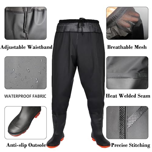 Fishing Waders with Boots Nylon PVC Waist Waders for Men Women M10