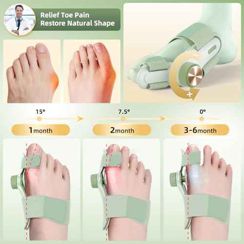 Bunion Corrector for Women Men Big Toe, Adjustable Knob Double Correction Bunion Fix Relief Bunion Splints with 3 Different Angle Fixing Plates Silicone Pad Comfortable Effective