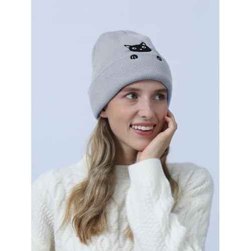 Women¡¯s Cat Beanie Cute Cat Lover Gifts Animal Knitted Hats Christmas Stocking Stuffers for Women Girls