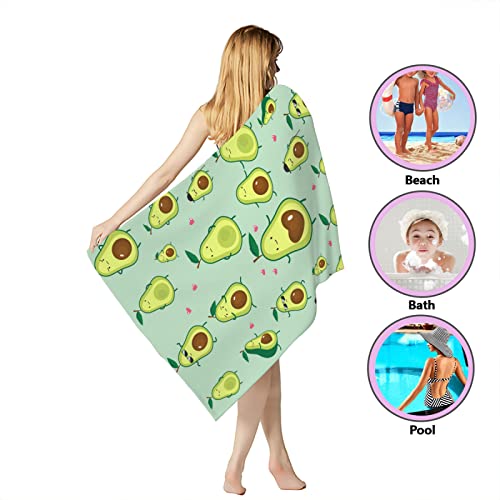 Oversized Microfiber Beach Towel 52x33 Inches - Quick Dry Sand-Free Gift for Kids & Adults - Avocado Design