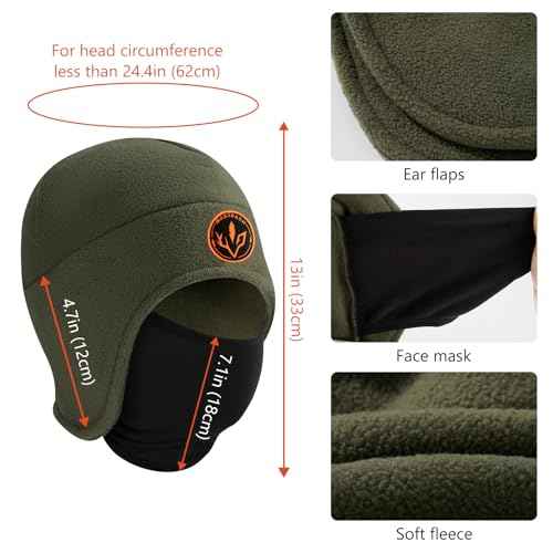 BASSDASH Soft Fleece 2-in-1 Hat with Ski Mask Ear Flap Ice Fishing Hunting Beanie for Men Women Cold Weather Winter