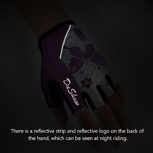 Purple Butterfly Women's Half Finger Cycling Gloves - Anti-Slip Shock Absorbing Pad