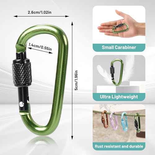 Multi-Pack Aluminum Carabiner Clips, 2" Ultra-Light Spring & Locking for Key,Hiking, Outdoor Activities