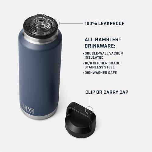 YETI Rambler 46 oz Bottle, Leakproof, Vacuum Insulated, Stainless Steel with Chug Cap, Harvest Red