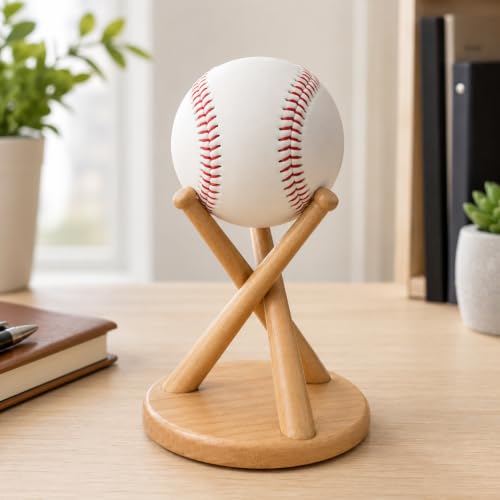 Wood Baseball Display Stand with Stable Base for Softballs & Collectibles