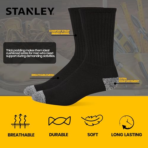Men's Work Socks 8 Pack Cushioned Crew Boot Socks Black - Heavy Duty