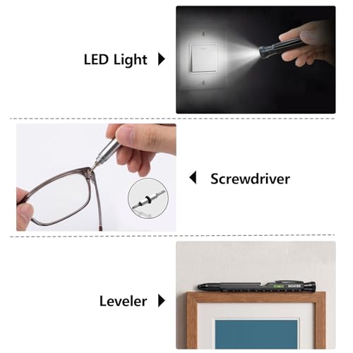 Multitool Pen for Men - 12-in-1 Construction Gadget with LED Light - Black