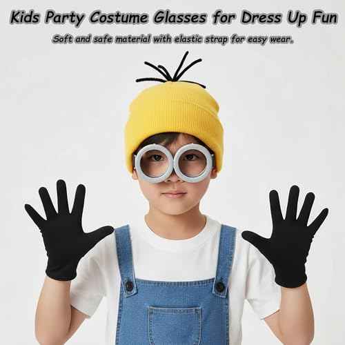 Halloween Costume Accessories for Adults: Steampunk Goggles Glasses Yellow Beanie Hat Black Gloves for Men Women Cosplay