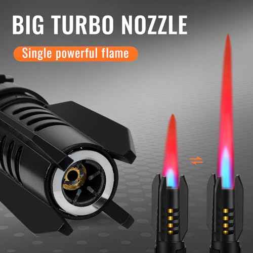 Torch Lighters, Butane Lighters, Adjustable Jet Flame Torch Lighters, Windproof Refillable Gas Torch Lighter Long Lighter for Candle, Grill, BBQ, Fireworks(Butane Not Included) (Black)