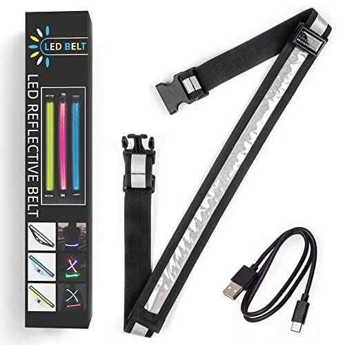 LED Reflective Running Gear,High Visibility Reflective Belt Sash with Safety Light,USB Rechargeable Adjustable Size Night Accessories for Night Outdoor Running