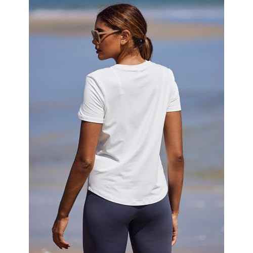 PINSPARK Soft Workout Tops for Women Short Sleeve UV Protection Shirt Quick Dry Athletic Swim Exercise Hiking Travel Shirts