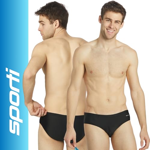 Sporti Men's Athletic Swim Brief Swimsuit - Solid Black, Size 30
