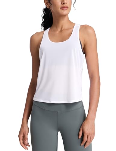 Mesh Racerback Tank Top for Yoga & Workout - Lightweight Breathable Exercise Top - Small White