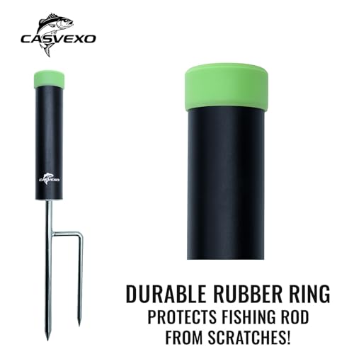Aluminum Fishing Pole Holders 2 Pack with Alarm Bells, Ground Spike Support for Bank Fishing